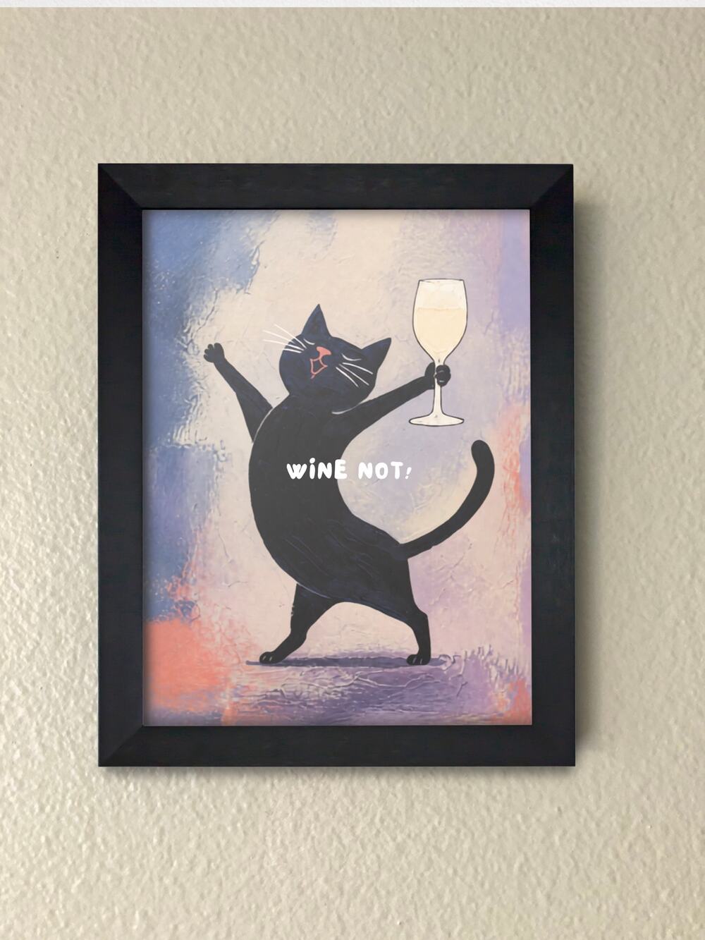"Wine Not" Cat Drinking Framed Wall Art
